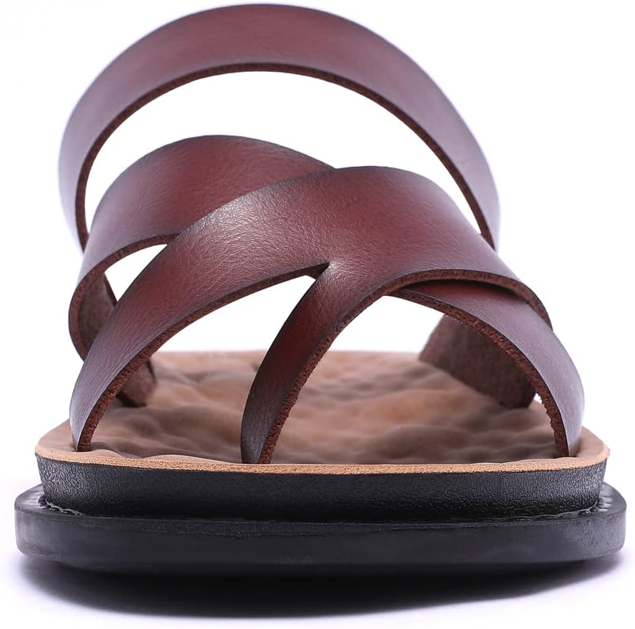 Harssidanzar Herren Sandalen Hausschuhe Cross Straps Slide Slip On Flip Flops für Männer Toe Ring St