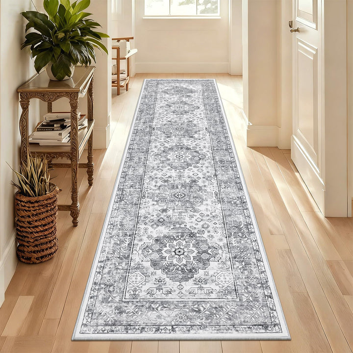 Enyhom Teppich Läufer, 60 x 240 cm Grau Extra Lange Läufer Teppiche für Flur rutschfest Waschküche M
