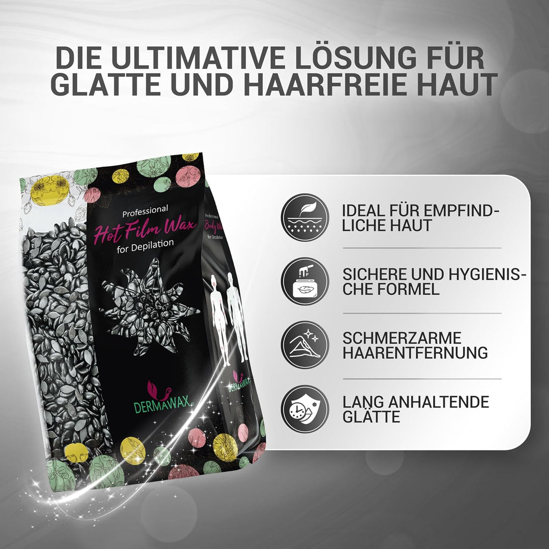 Dermawax Black 500g Wachsperlen – Starkes Heisswachs für Männer & Frauen – Entfernt Brust-, Rücken-,
