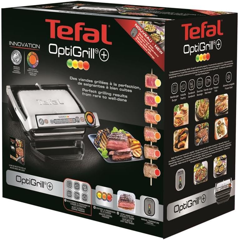 Tefal OptiGrill GC712D34 Kontaktgrill, 6 automatische Programme, Garstufenanzeige, 4 manuelle Temper