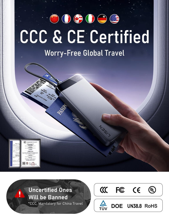 LISEN Powerbank CCC, Powerbank 20,000 mAh, 22.5 W, Compatible with iPhone 17/16 Series, Xiaomi 17 Pr