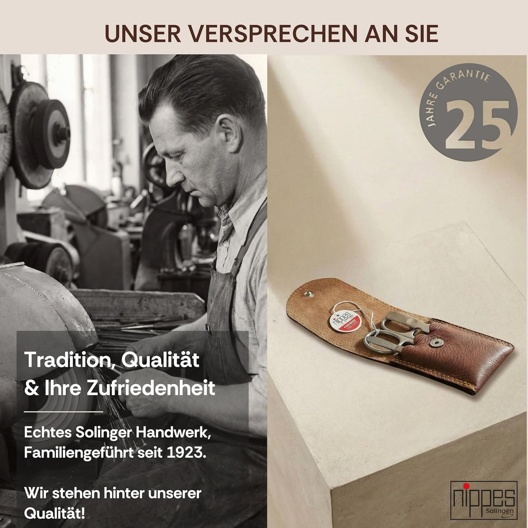 nippes Solingen Classic Premium-Maniküre Set, 3-teilig, Echtes Rindsleder-Nageletui, braun, Edelstah