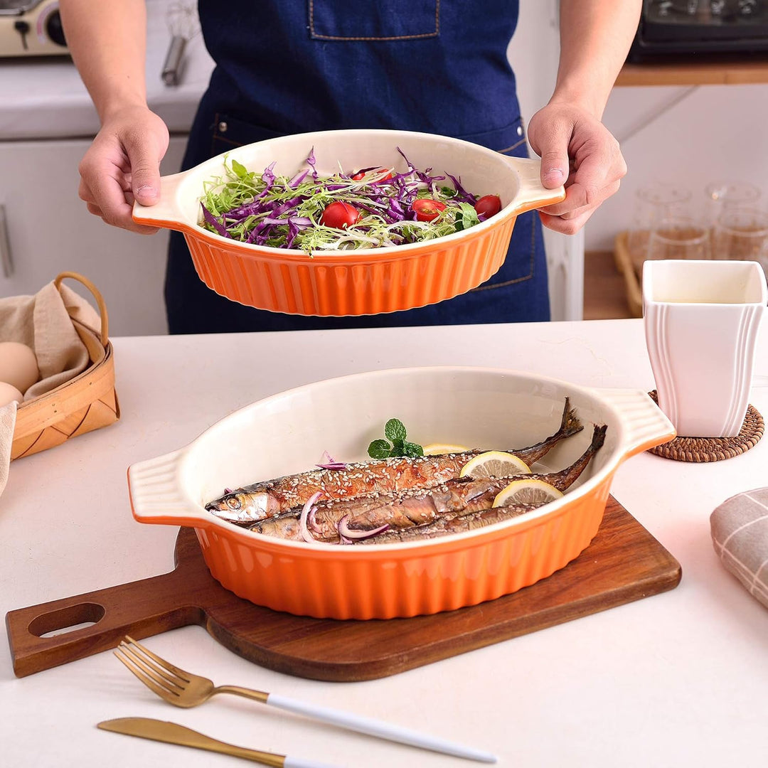 MALACASA, Serie Bake.Bake Set mit 2 Porzellanformen zum Backen, Ofenform für Brot, Lasagne, Kuchen,