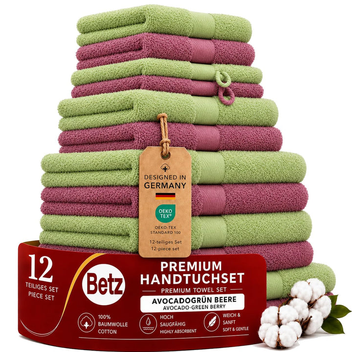Betz 12-TLG. Handtuch Set Premium 100% Baumwolle 2 Duschtücher 4 Handtücher 2 Gästetücher 2 Seiftüch