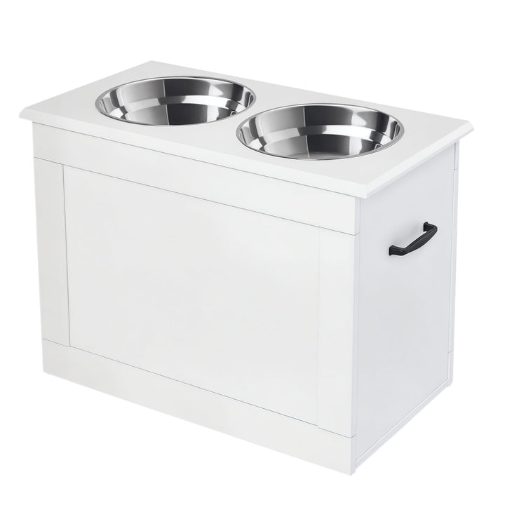 PawHut Hunde Fressnapf mit Staumraum 2 Näpfen Futterstation Edelstahlnapf Katzenapf Edelstahl Weiss