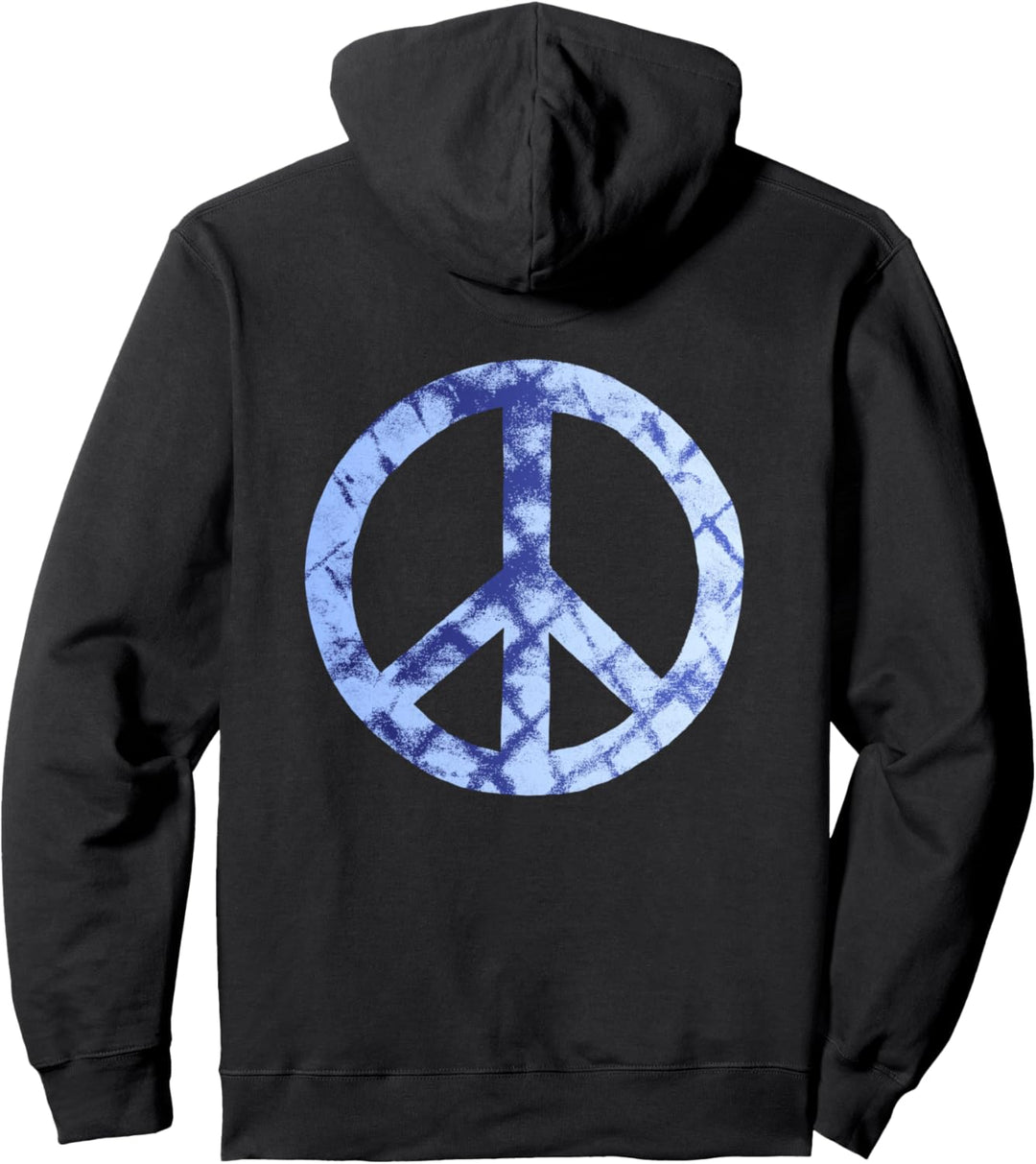 Friedenszeichen Shibori Blau Muster Spass Boho Hippie Grafik Pullover Hoodie