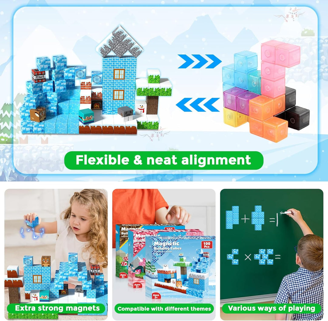Goody King Magnetische Bausteine mit 100pcs Magnetwürfel Bauen Deine EIS und Schneewelt Frozen Spiel