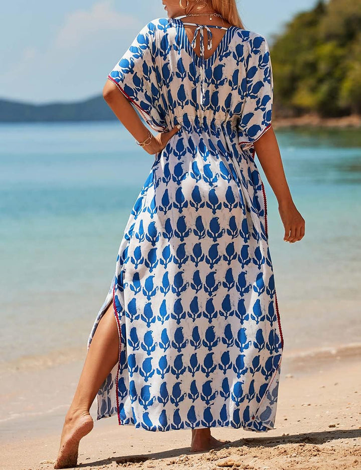 Bsubseach Damen Beachwear Türkische Kaftans Lange Strandkleid Caftan Beach Dress Weiss 2, Weiss 2