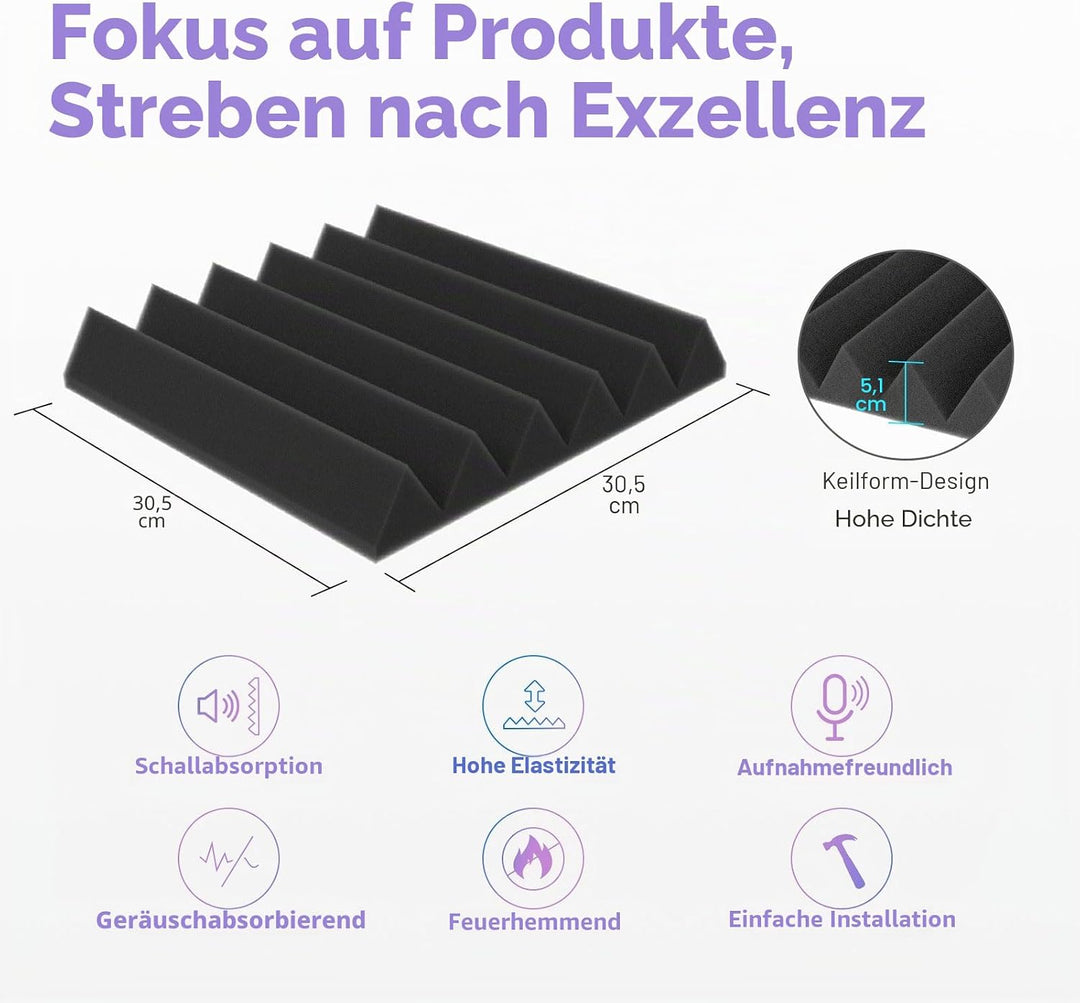 JBER Akustikschaumstoff, Studio-Schaumstoffkeile, feuerfest, schalldichte Polsterung, Wandpaneele, 5