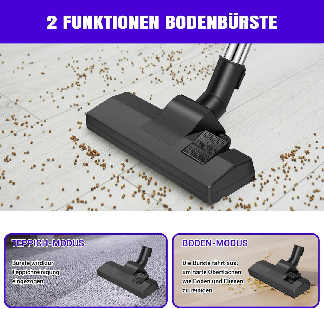 Staubsauger für Tierhaare 1500W - Zylinder Staubsauger ohne Beutel mit 5m Teleskoprohr für alle Böde