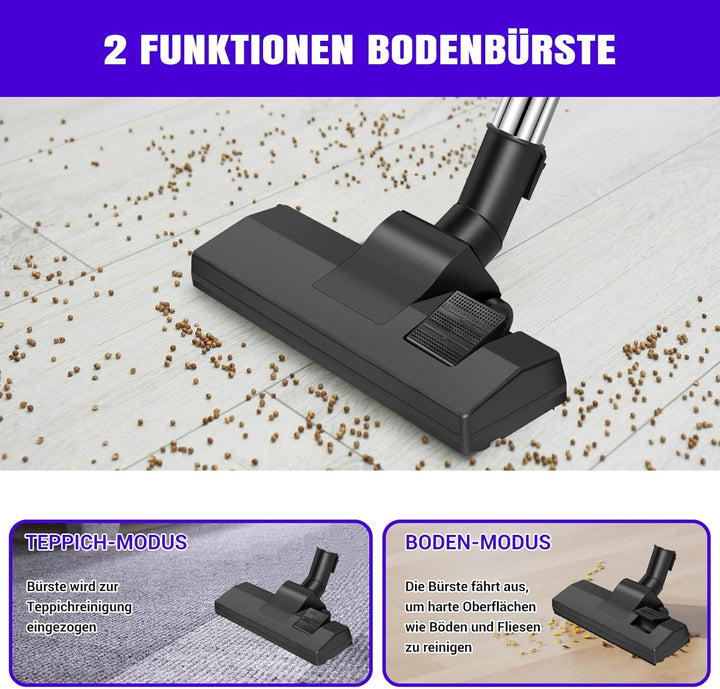 Staubsauger für Tierhaare 1500W - Zylinder Staubsauger ohne Beutel mit 5m Teleskoprohr für alle Böde