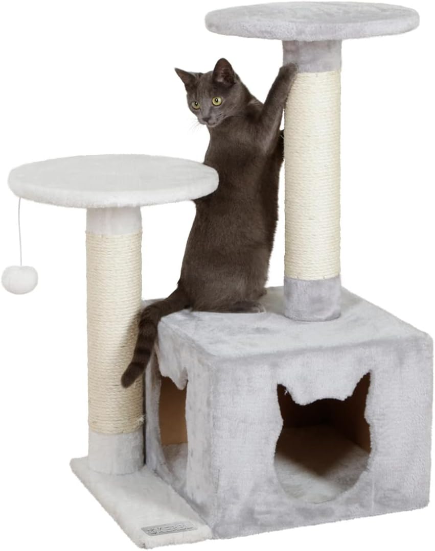 Kerbl Pet Kratzbaum Saphir Light, Für kleine bis mittelgrosse Katzen, Mit Sisalsäulen/Häuschen/Spiel