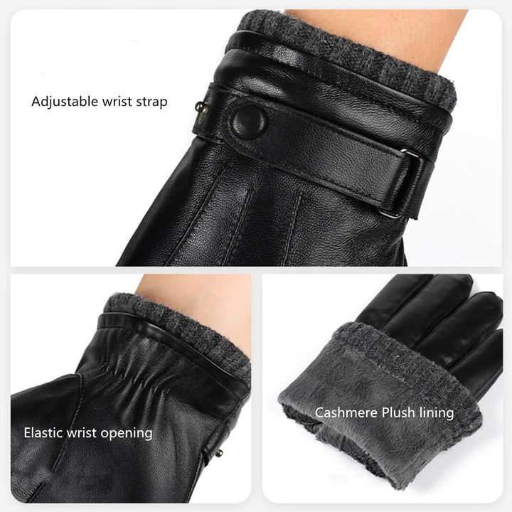 HEYANN Herren Winter Echtes Schaffell Leder warme Schwarze Handschuhe Kaschmir Futter Winddicht Kält