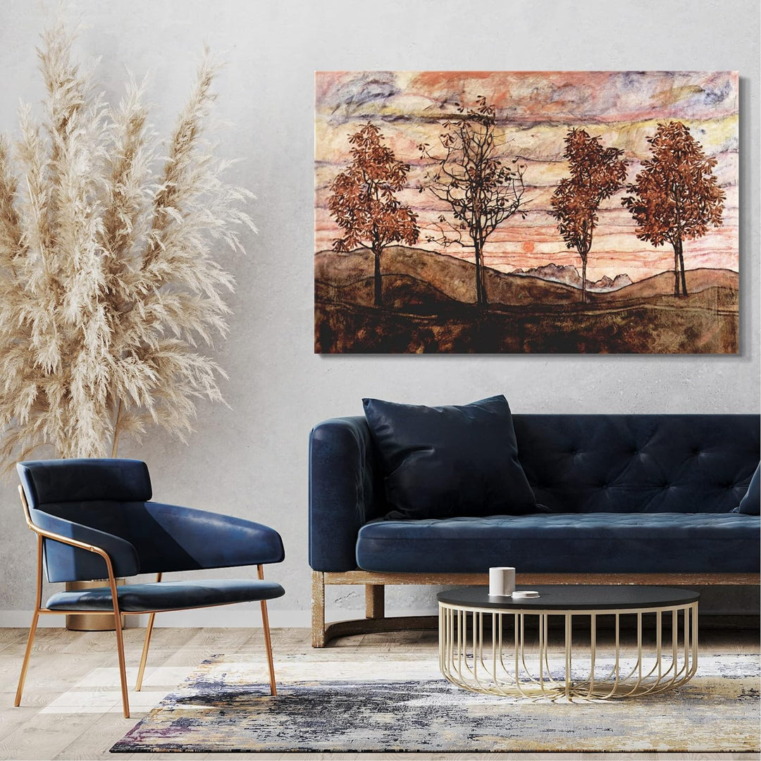 Printed Paintings Leinwand (80x60cm): Egon Schiele - Vier Bäume 80x60 cm, 80x60 cm