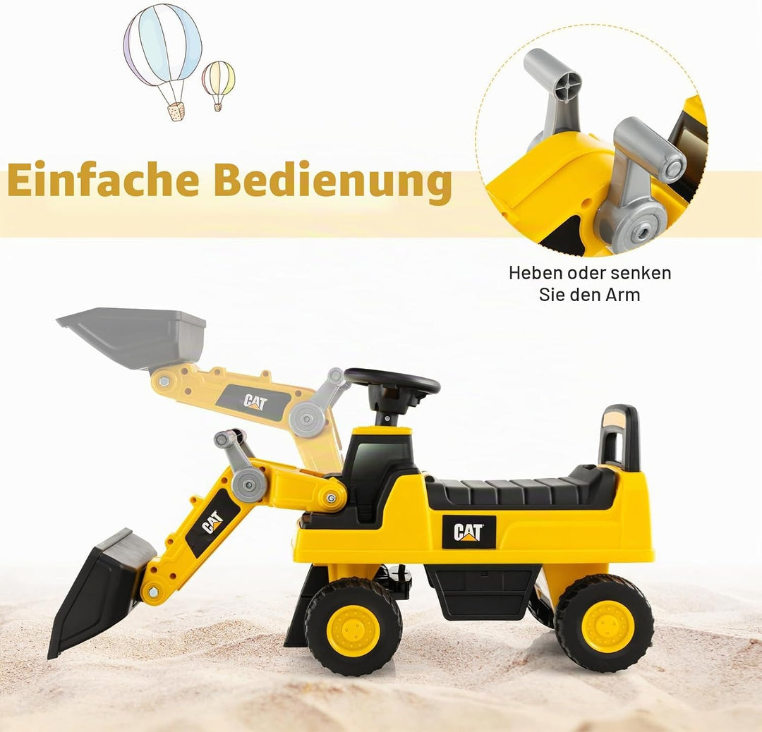 SOARS Sitzbagger, Kinderbagger mit Lenkbarer Schaufel, Rutschauto mit Hupe, verstecktem Stauraum & K