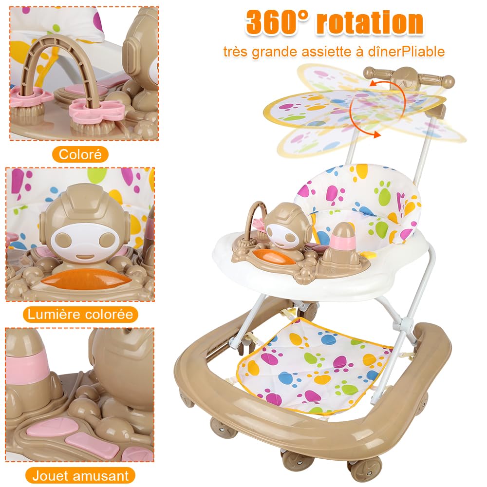Baby Walkingstock, Gehstock mit Spieluhr und Licht, Waschbarer Sitz, für 6-18 Monate, 62 x 68 x 36-8
