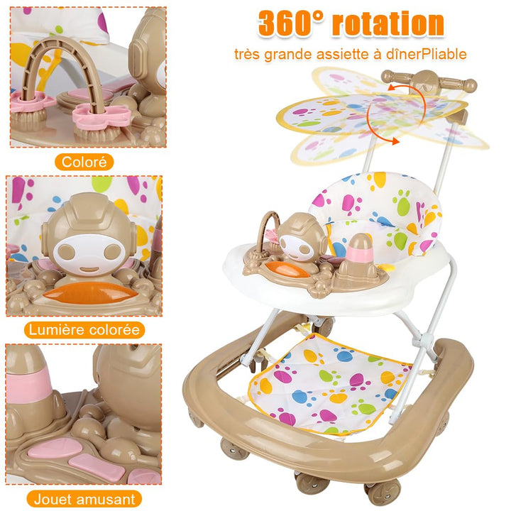 Baby Walkingstock, Gehstock mit Spieluhr und Licht, Waschbarer Sitz, für 6-18 Monate, 62 x 68 x 36-8