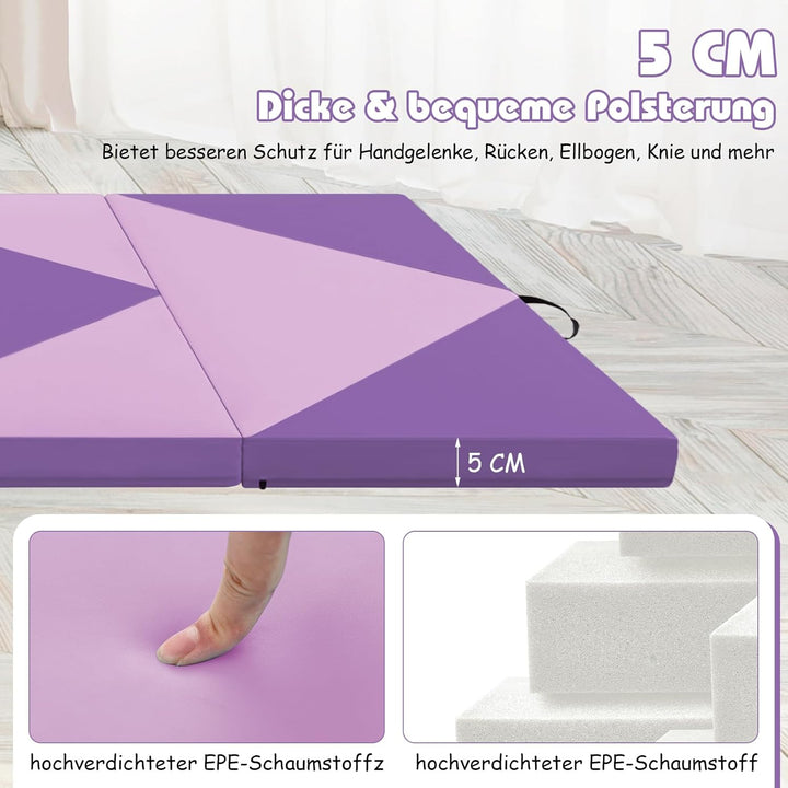 GYMAX Klappbare Turnmatte, tragbare Weichbodenmatte mit 2 Griffen, wasserdichte Gymnastikmatte mit K