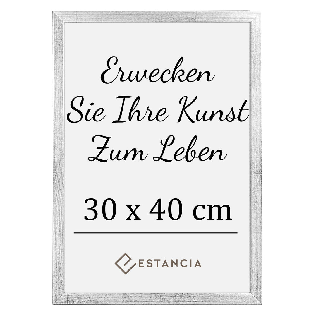 Estancia Bilderrahmen 30x40 Silber | Bilderrahmen 40x30 cm mit Bruchsicherem Plexi-Glas | Moderner P