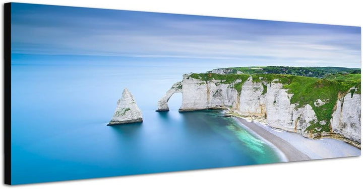 Paul Sinus Art Panoramabild auf Leinwand und Keilrahmen 150x50cm Frankreich Normandie Felsen Meer Hi