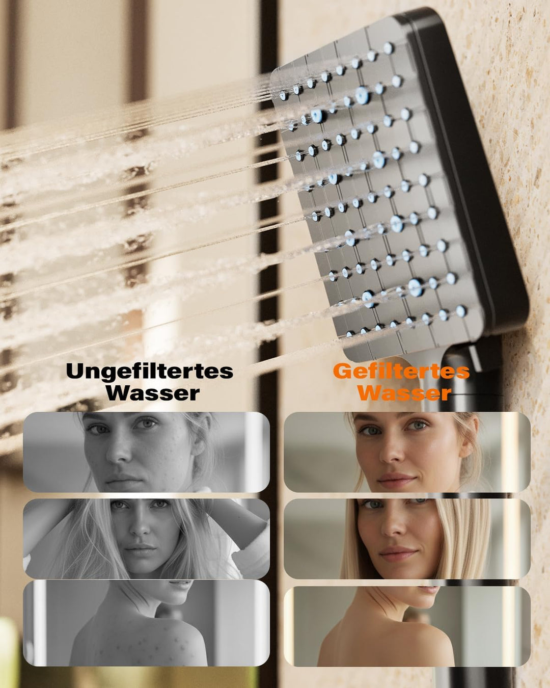 Cobbe Duschkopf mit Filter, Hochdruck-Handbrause mit 20-Schicht-Filtration, 7 Strahlarten, quadratis