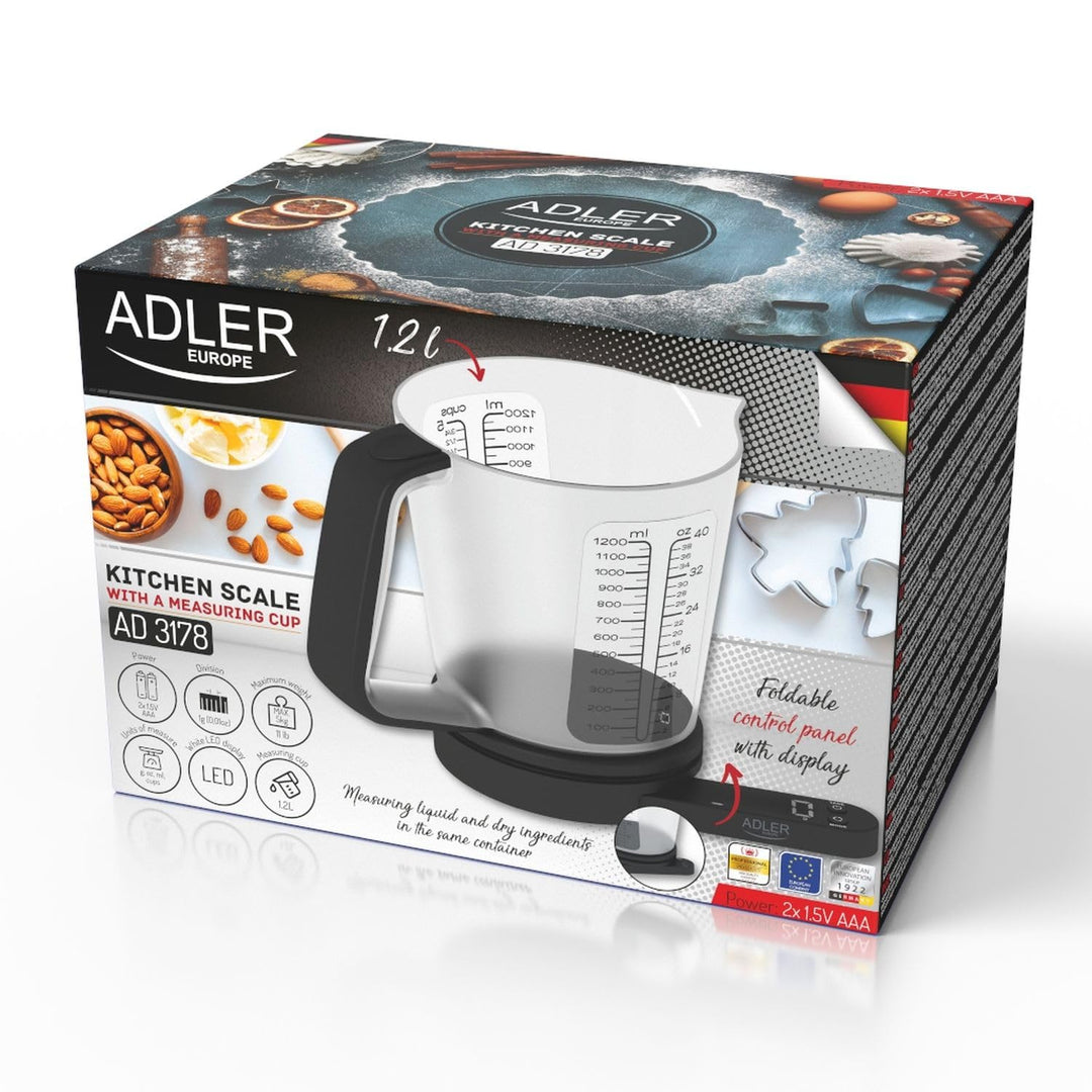 ADLER Küchenwaage mit Messbecher, 5kg Kapazität, weisses LED-Display