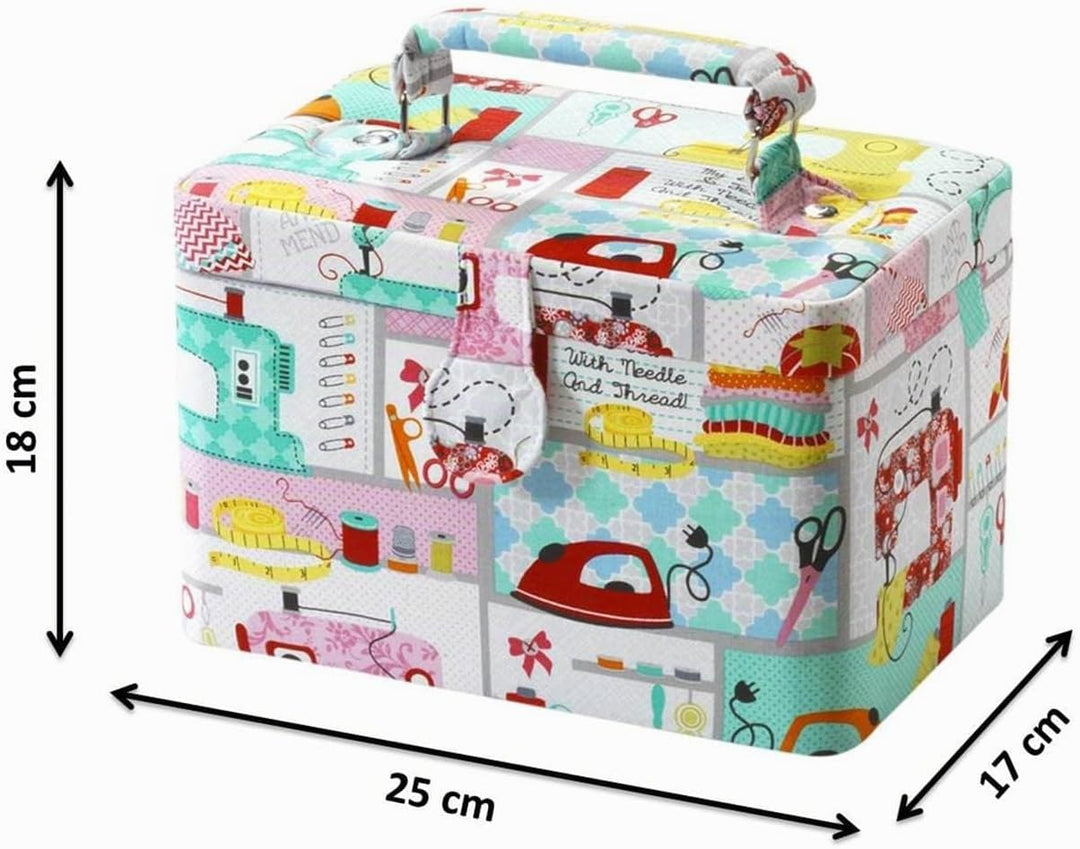 Kobolo Nähkästchen Nähkorb Nähkörbchen Nähkasten - Textil - pink mint bunt - 25x17x18 cm