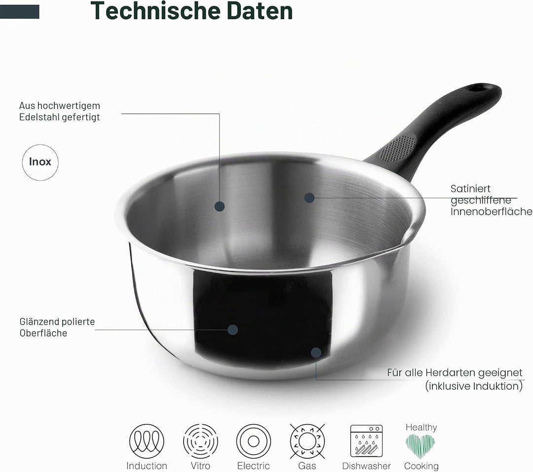 Lacor - 31320 - Garinox Gerader Topf mit Ausgiesser, Edelstahl, Ausgiesser, ergonomischer Bakelitgri