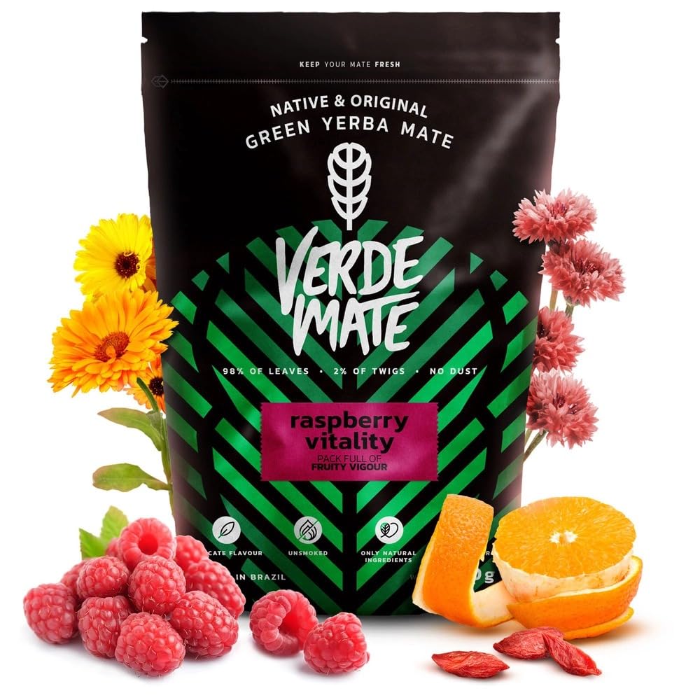 Mate Tee Set Verde Mate Raspberry Vitality 500g - Yerbomos X 450ml, Mate Becher 400ml, Bombilla und
