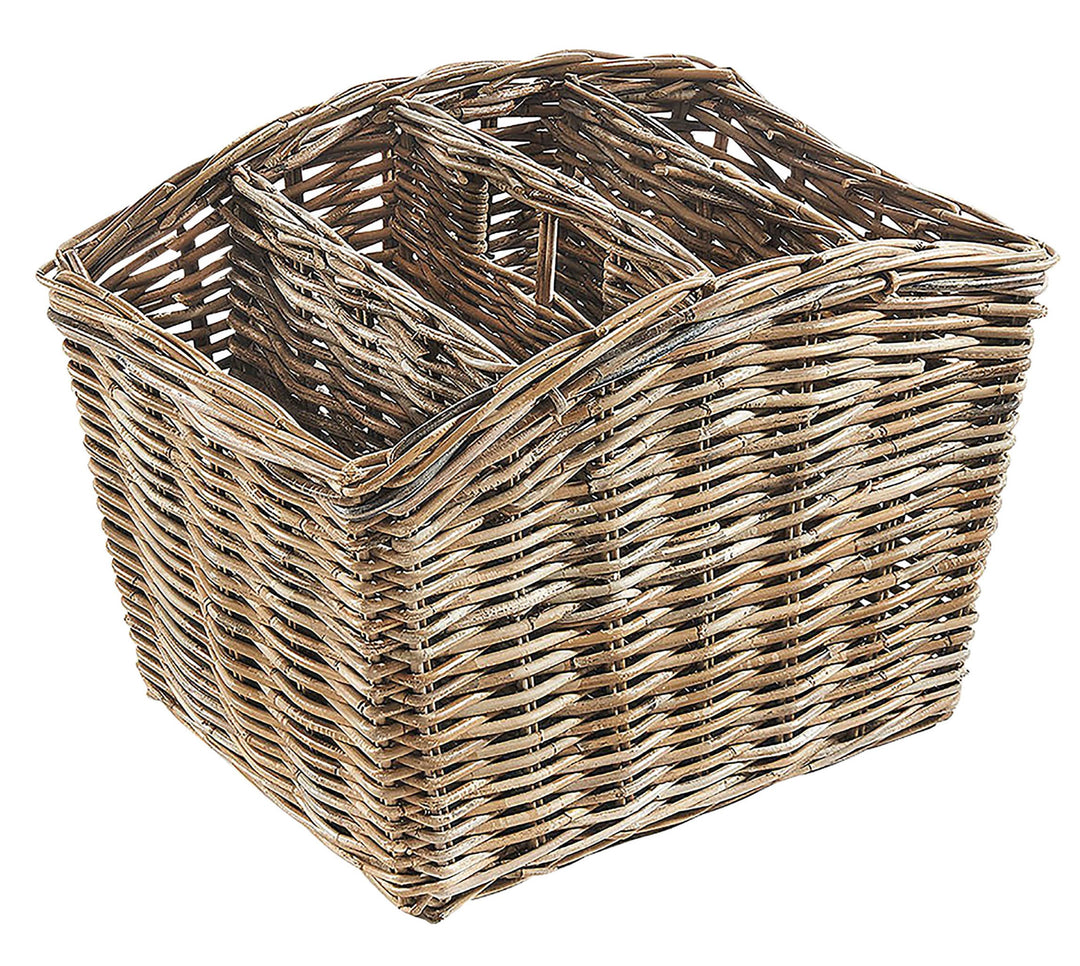 Kobolo Zeitungsständer Magazinsammler Zeitschriftenkorb aus Rattan - kubu Grey - 4 Fächer