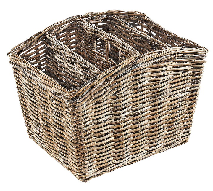Kobolo Zeitungsständer Magazinsammler Zeitschriftenkorb aus Rattan - kubu Grey - 4 Fächer