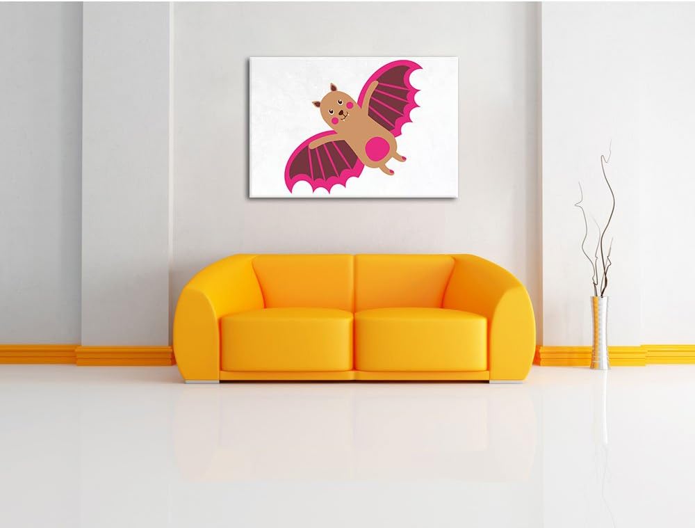 Niedliche Fledermaus weiss, Format: 100x70 auf Leinwand, XXL riesige Bilder fertig gerahmt mit Keilr
