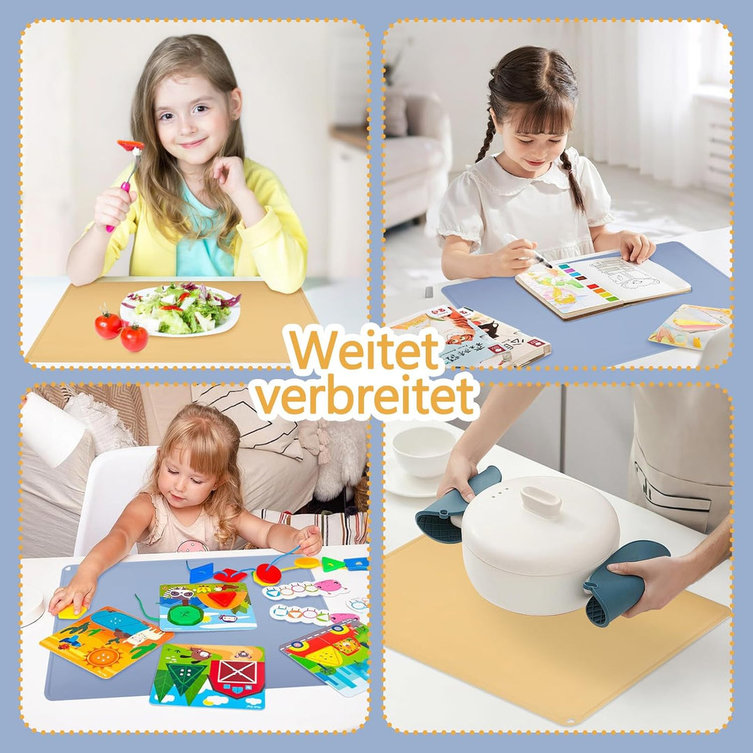 2 Stück Malunterlage für Kinder, mit Magnetischer Absorptionsclip, Schreibtischunterlage Silikonmatt