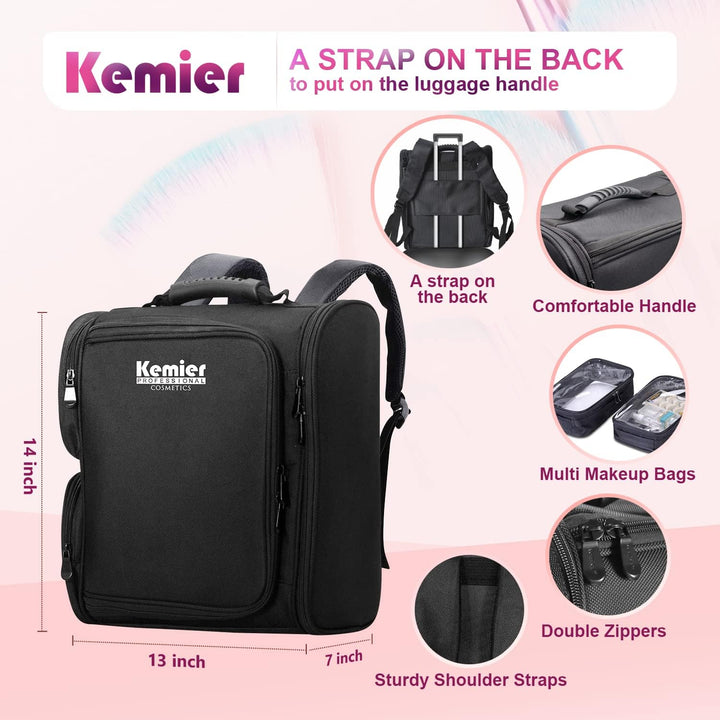 Kemier Professional Kosmetiktasche Makeup Tasche mit Durchsichtigen Aufbewahrungsbeuteln für Kosmeti