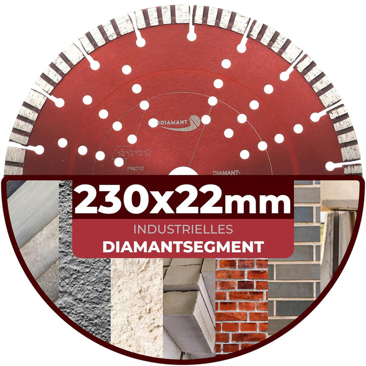 PRODIAMANT Turbo Diamant-Trennscheibe 230mm x 22,23 mm Segmenthöhe 12mm für Beton Naturstein Ziegel