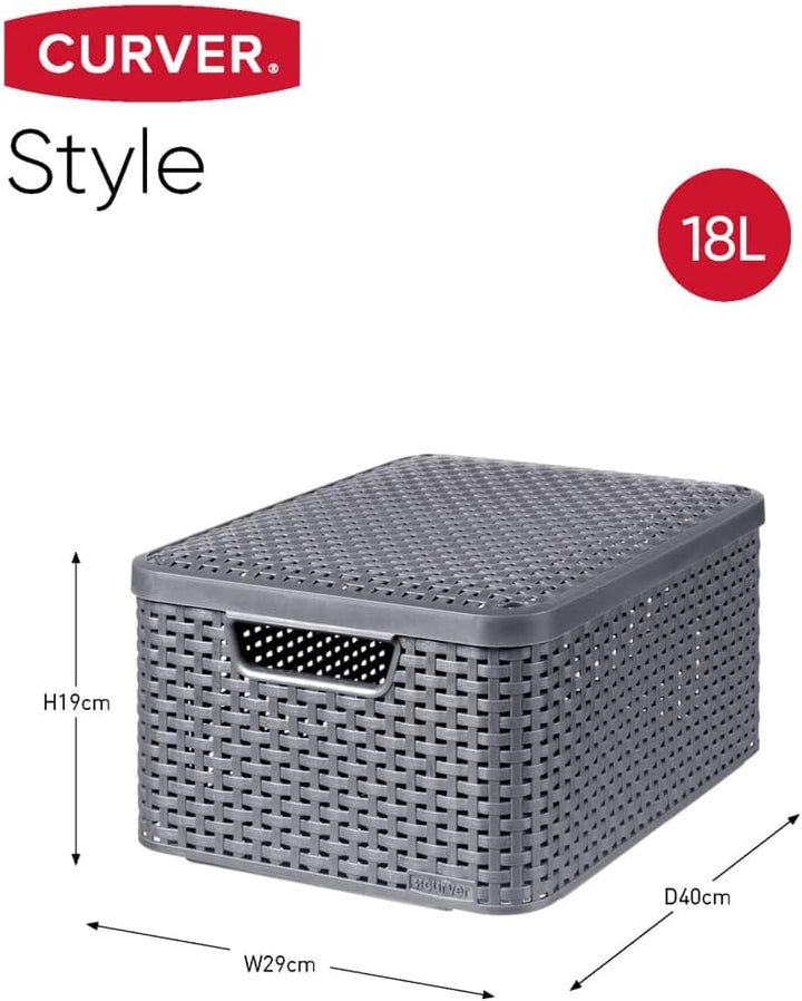 CURVER STYLE Box 3er Set S/M/L mit Deckel, anthrazit, 46,2 x 34,2 x 27,5 cm, Anthrazit