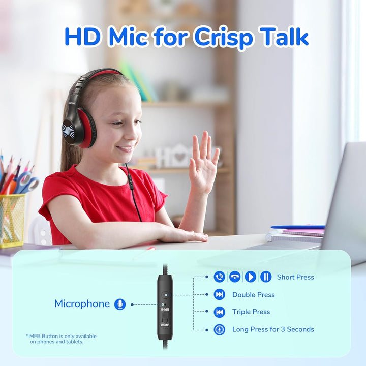 EarFun Kinder Kopfhörer mit LED-Leuchten, USB-C Kabel, 85dB Lautstärkenbegrenzer, HD-Mikrofon, Faltb