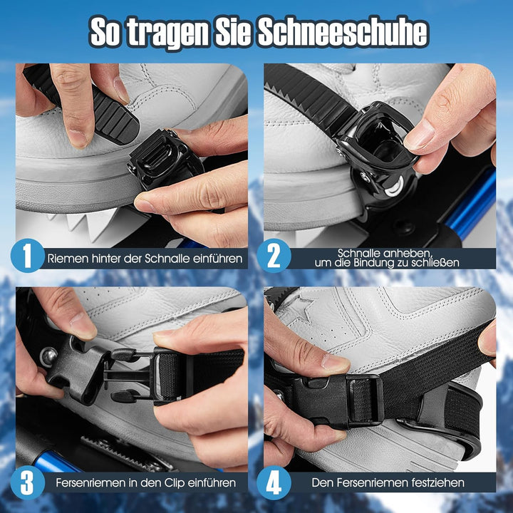 COSTWAY 4-in-1 Schneeschuhe-Set, Schuhgrösse 38-45, Schneeschuhe mit Doppel-Ratschenbindungssystem,