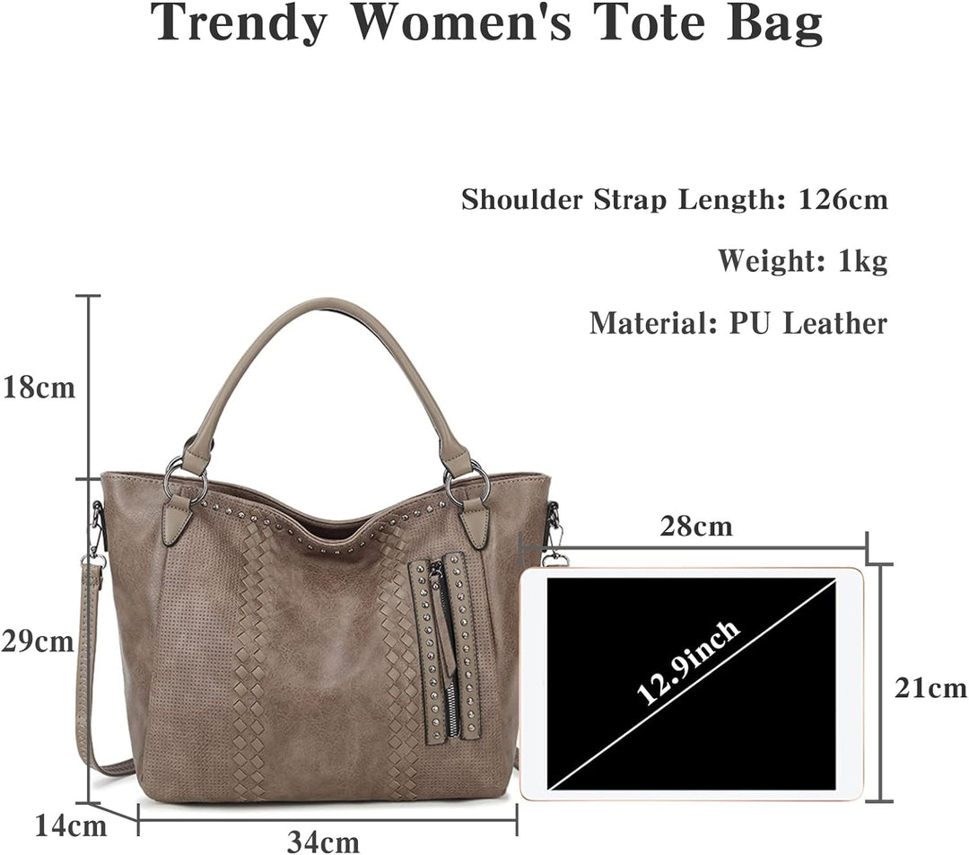 PORRASSO Mode Handtasche Damen Schultertasche Grosse Henkeltasche Frauen PU Leder Umhängetasche Reis