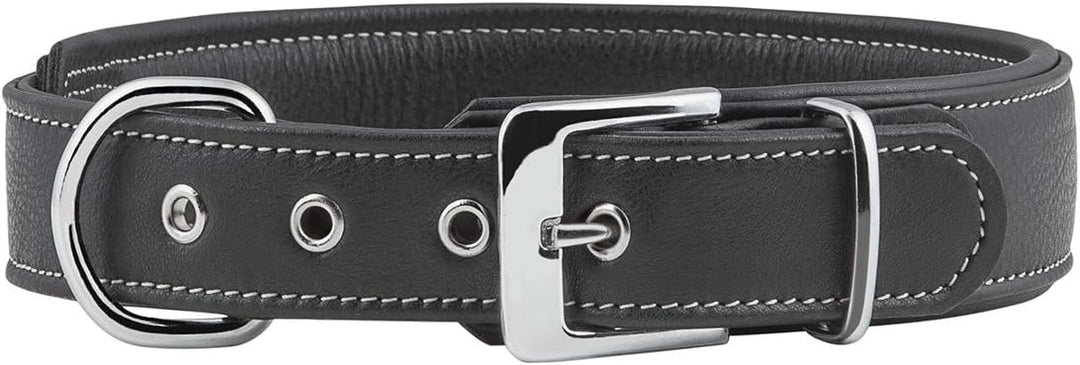 Knuffelwuff 13991-015 Weiches Lederhalsband Hund Hundehalsband Glendale 53-60cm, schwarz Schwarz Hal