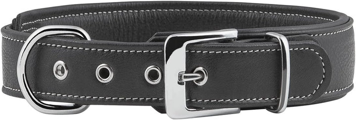 Knuffelwuff 13991-006 Weiches Lederhalsband Hund Hundehalsband Glendale 38-45cm, schwarz Schwarz Hal
