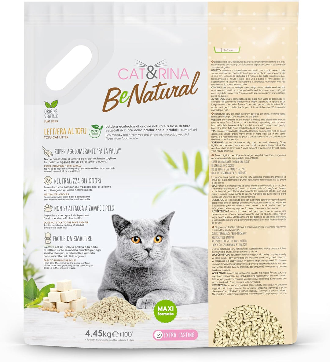 Cat&Rina BeNatural Tofu Katzenstreu, pflanzlich und stark klumpend. Biologisch abbaubar und in der T