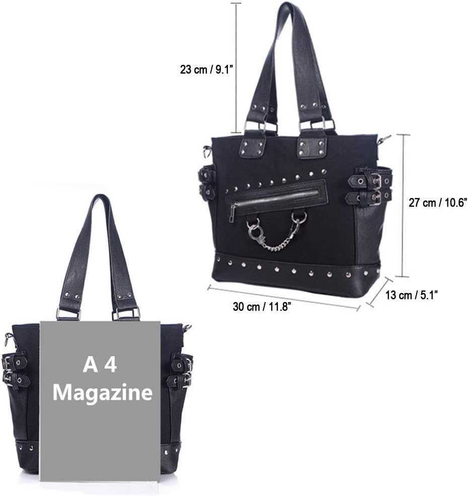 KEEPOP Damenmode Niet Handtasche Geldbörse Canvas Punk Tote mit Schultergurt Umhängetasche Grosse Ka