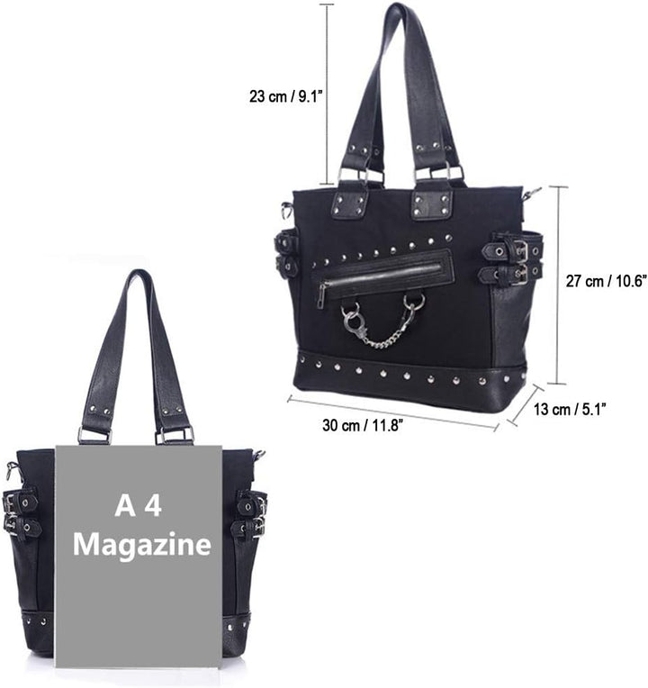 KEEPOP Damenmode Niet Handtasche Geldbörse Canvas Punk Tote mit Schultergurt Umhängetasche Grosse Ka