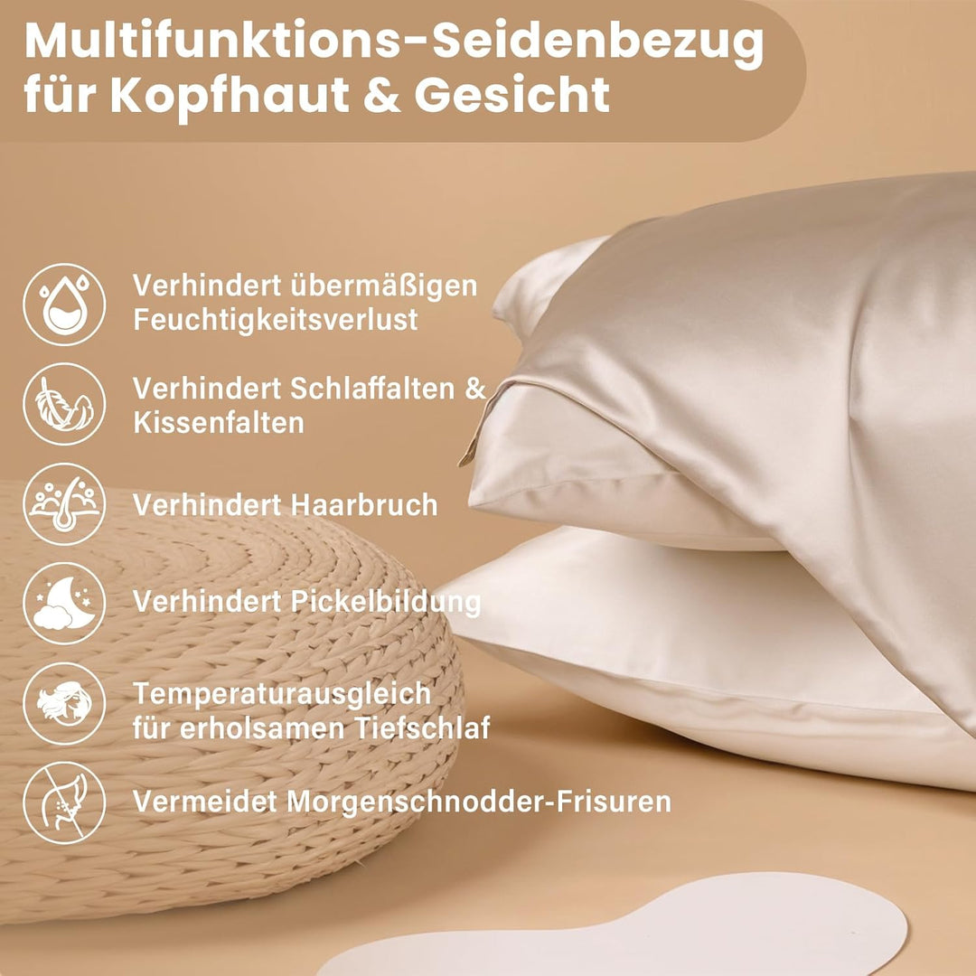 Silk Pillowcase, Muama Seidenkissenbezug 40x80 cm für Haar und Haut mit verstecktem Reissverschluss,