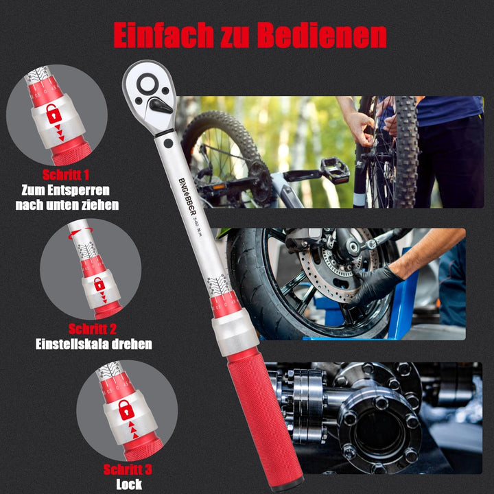 Drehmomentschlüssel 3/8”,5-60NM Drehmomentschlüssel Fahrrad & Motordad Auto Set mit viel Zubehör wi