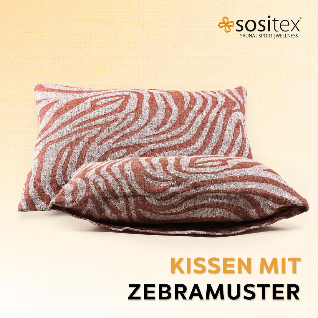 Zebra Saunakissen hitzebeständig waschbar - Sauna Kissen Kopfstütze aus Leinen Baumwolle - Komfort N