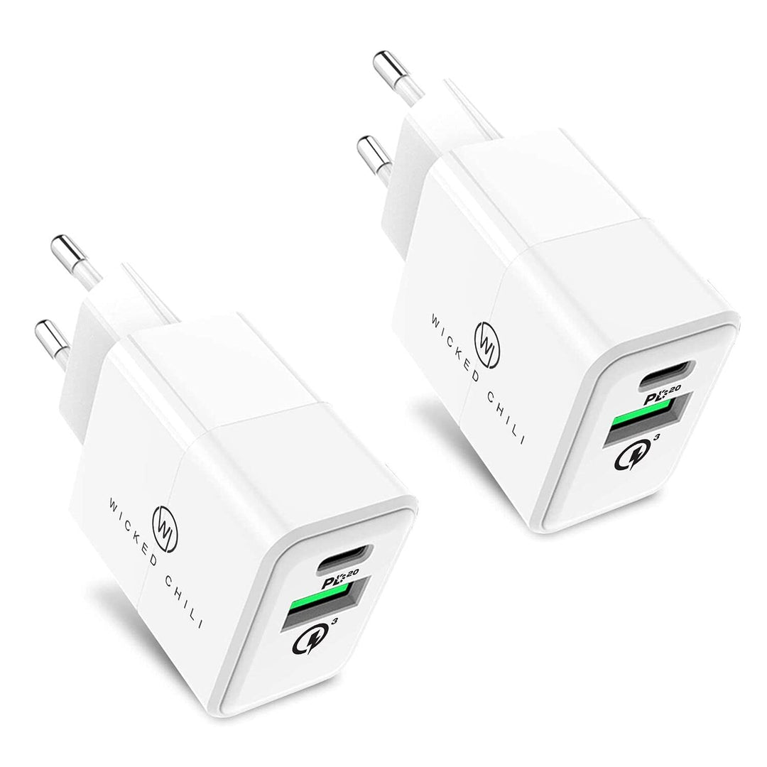 Wicked Chili 2X 20W Dual USB-Netzteil mit USB-A und USB-C Anschluss, Fast Charge Adapter Bundle, Uni