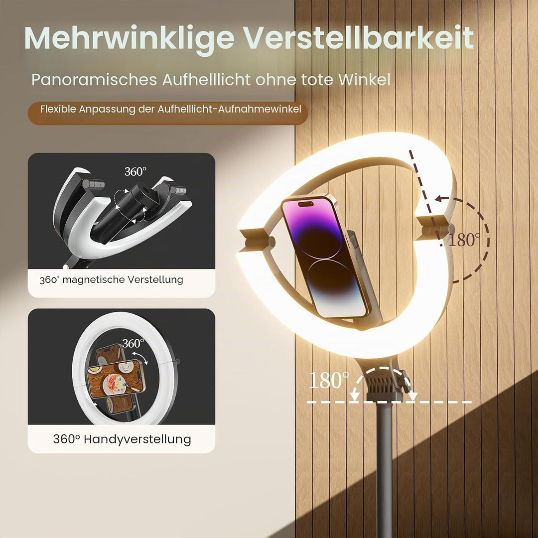 Magnetisches 10" Ringlicht,Klappbar &amp; 360° Drehbar,10W, 120 LEDs, 5000mAh, Dimmbar Mit Memory,Für Li