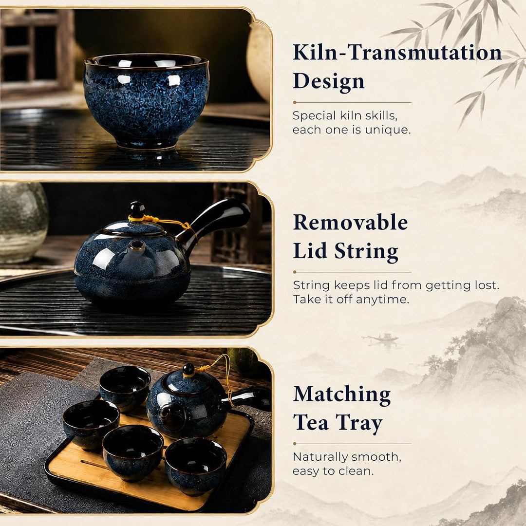 Japanische Teekanne, Keramik Travel Tee Set Chinesische Gongfu-Teeset Glasierte Porzellan-Set mit 1